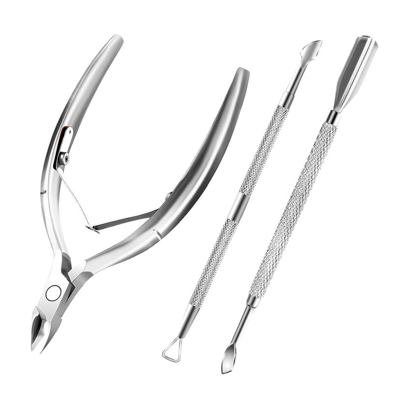 DecuT Cuticle Trimmer with Cuticle Pusher and Scissors, Cuticle Remover Professional Durable Pedicure Manicure Tools, Stainless Steel Cuticle Nipper Cutter Clipper for Fingernails and Toenails (Silver) - Image 1
